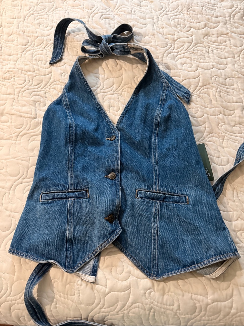 NWT Wild Fable Blue denim halter vest with tie back, size M